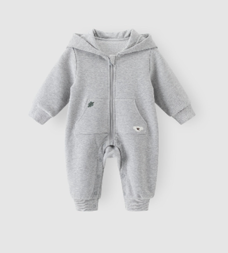 Combinaison bébé Grise à Capuche | Confort Doux pour Hiver & Mi-saison (garçon et fille)