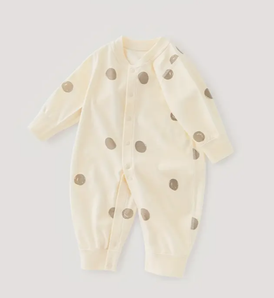 Combinaison bébé "LUNA" à pois Beige | Pyjama Coton Doux et Confortable (garçon & fille)