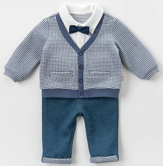 Costume 3 pièces à carreaux  | look chic et confortable (nœud fourni)