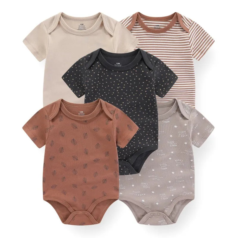 Pack of 5 Kiddiezoom short-sleeved bodysuits: comfort and cheerful designs (boys and girls)