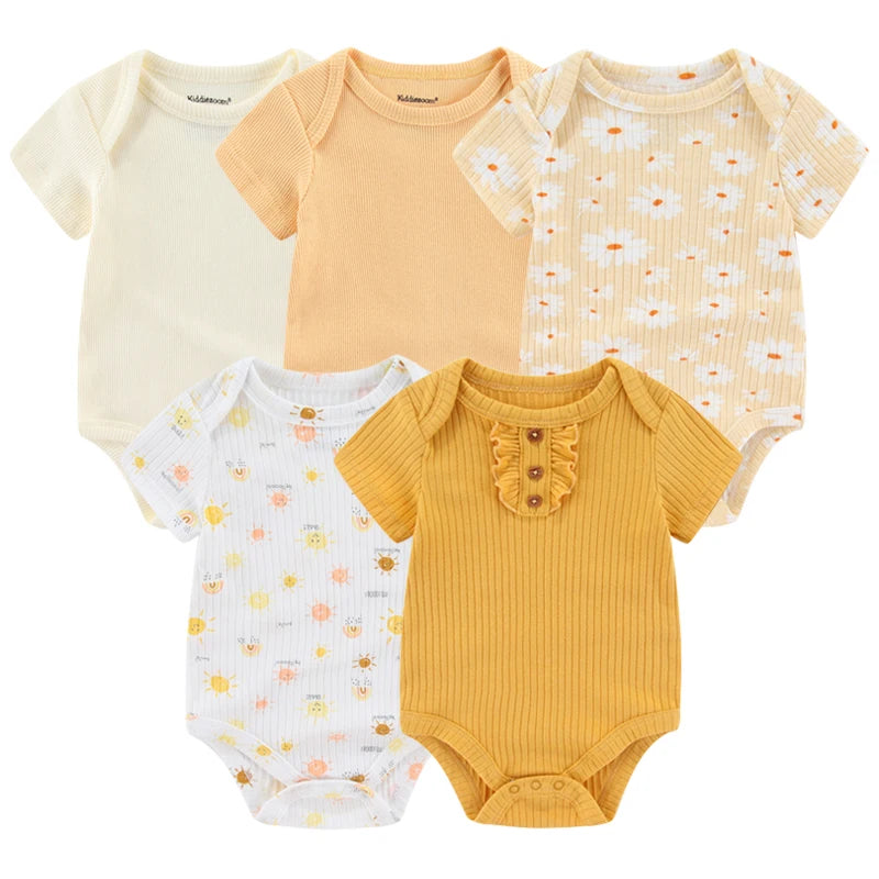 Pack of 5 Kiddiezoom short-sleeved bodysuits: comfort and cheerful designs (boys and girls)
