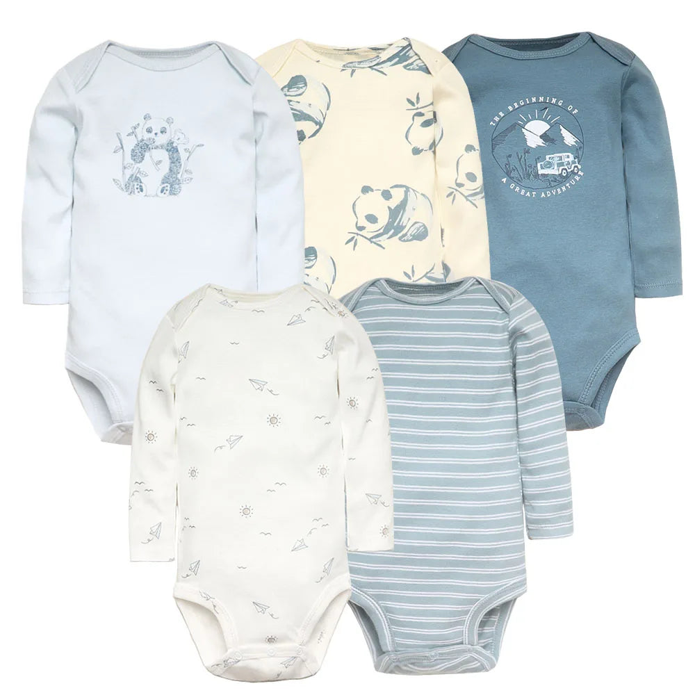 Pack of 5 long-sleeved bodysuits: soft protection for mid-season (boys and girls)