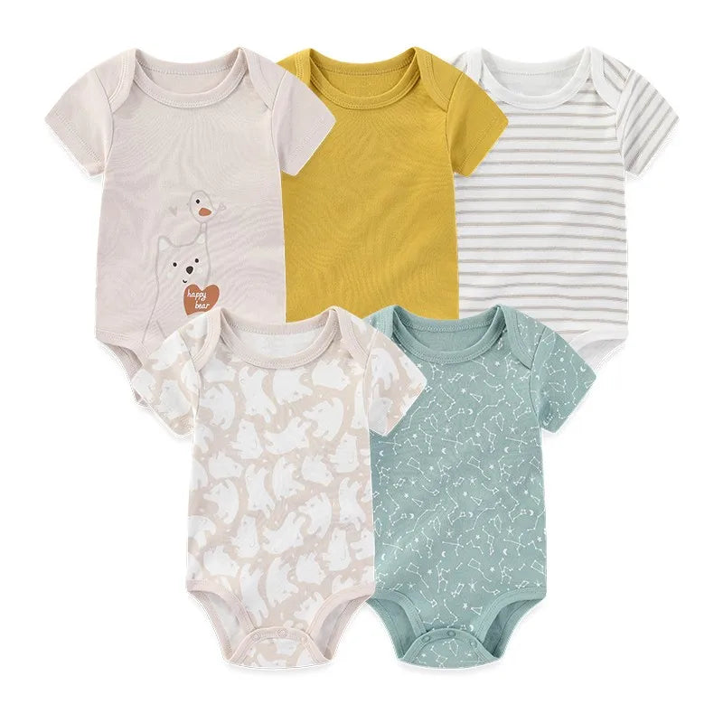 Pack of 5 Kiddiezoom short-sleeved bodysuits: comfort and cheerful designs (boys and girls)