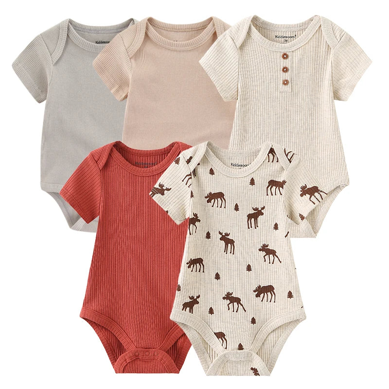 Pack of 5 Kiddiezoom short-sleeved bodysuits: comfort and cheerful designs (boys and girls)