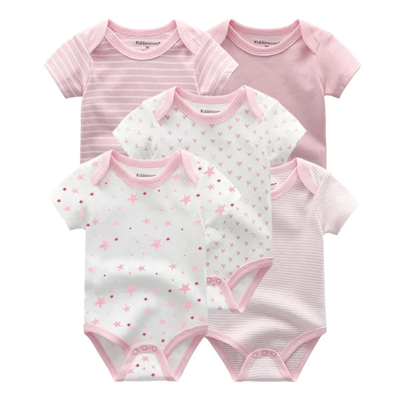 Pack of 5 Kiddiezoom short-sleeved bodysuits: comfort and cheerful designs (boys and girls)