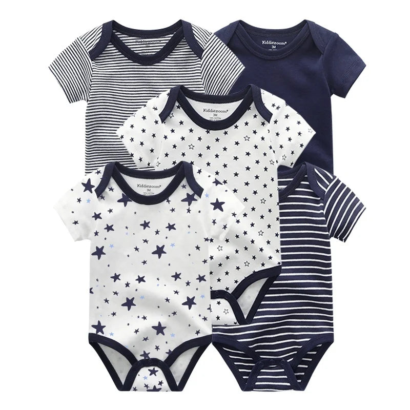 Pack of 5 Kiddiezoom short-sleeved bodysuits: comfort and cheerful designs (boys and girls)